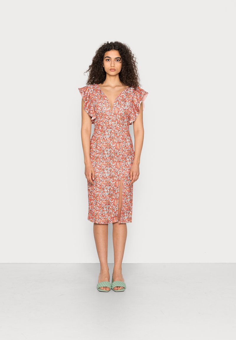 Damen Kleider | WAL G. JULES FRILL SLEEVE MIDI DRESSJerseykleidcoral/mehrfarbig - BV58273 Damen Kleider | WAL G. JULES FRILL SLEEVE MIDI DRESSJerseykleidcoral/mehrfarbig - BV58273