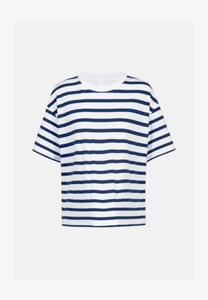 Gestreept T-shirt gemaakt van katoen, met horizontale marineblauwe en witte strepen, korte mouwen en een ronde halslijn. Regular fit.