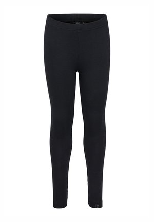 Zwarte geribde leggings met een aansluitend ontwerp, elastische tailleband en een kleine logo-accent vlakbij de zoom. Gemaakt van een rekbare stof.