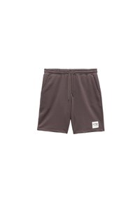 Grijze katoenen shorts met een elastische tailleband en trekkoord, zijzakken en een klein label op het lagere linkerbeen.