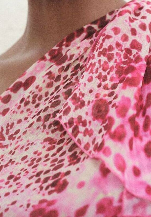 mango pink leopard print dress Mango one shoulder ruffle detail maxi dress in pink animal print