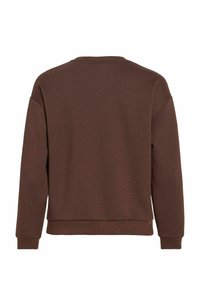 Sweat-shirt marron à col rond, manches longues et poignets côtelés. Texture lisse, coupe décontractée et design épuré.