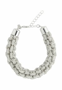 Silberne geflochtene Armbänder aus strukturierten Metallperlen, mit polierten Silber-Endkappen und einem verstellbaren Kettenverschluss.