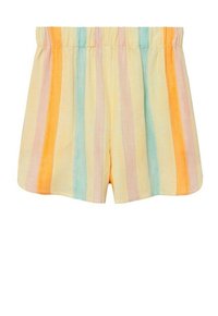 Gestreifte Shorts mit elastischem Bund. Erhältlich in Pastellgelb, Orange, Pink und Blau. Weicher, leichter Stoff mit entspanntem Schnitt.