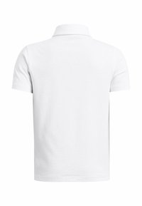 Polo en coton blanc avec un col classique, des manches courtes et un design simple sans logos ni motifs visibles au dos.