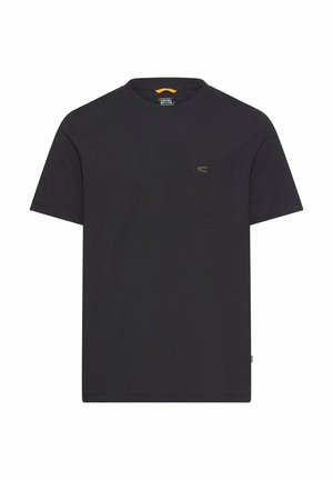 Sort T-shirt med kortærmer og rund hals, med brystlomme, der har en lille logo øverst til højre på lommen.