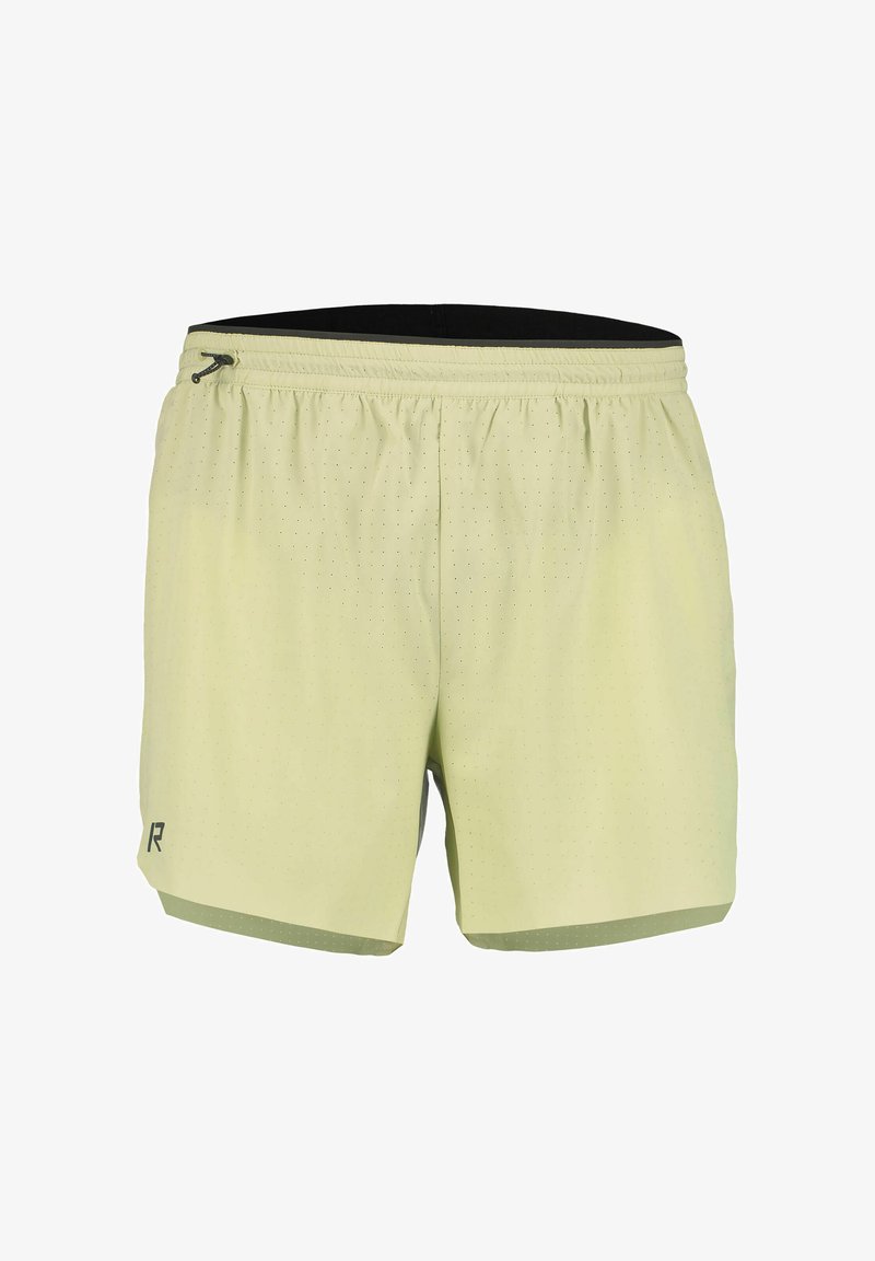 Pantaloncini da corsa giallo chiaro con tessuto traspirante e testurizzato, vita elastica, cordoncino interno e piccolo logo nero sul lato inferiore sinistro.