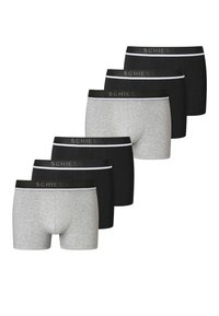Sada šesti boxerky v šedé a černé barvě. Měkký bavlněný materiál, elastický pas s logem "SCHIESSER", uniformní střih a délka.
