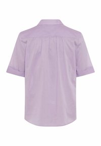 Licht paarse shirt met korte mouwen en een kraag, met een geplooide achterkant en een afgeronde zoom. Gemaakt van gladde stof met een relaxte pasvorm.