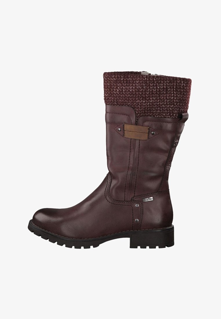Hnědé kožené kotníkové boty s pleteným vínovým nápletem, nabízející boční zip, texturovaný povrch a robustní gumovou podrážku.