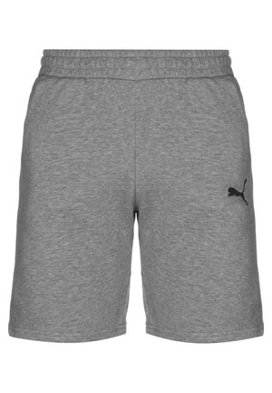 Pantaloni sportivi grigi realizzati in tessuto misto cotone, con vita elasticizzata e logo Puma nero sull'orlo sinistro. Design semplice.