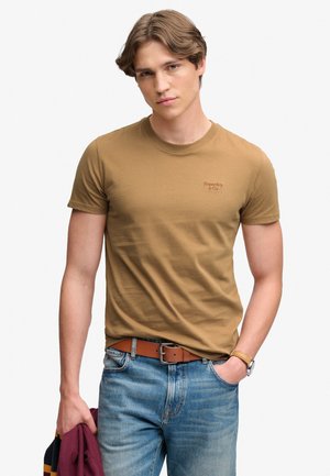 Superdry & Co, SUPERDRY ESSENTIAL SERIF LOGO EMBROIDERED T-SHIRT.. - Camiseta básica - bronze brown dark bronze