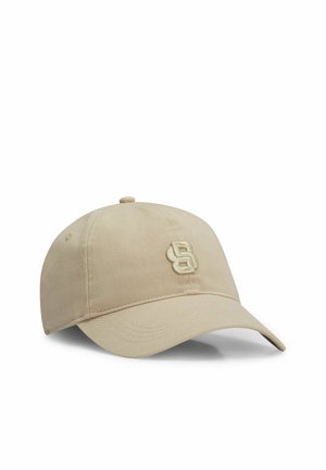 Cappellino da baseball beige in cotone, con corona rotonda e visiera curva. Logo ricamato sulla parte anteriore in una tonalità più chiara.
