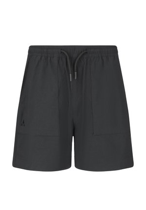 Schwarze Shorts mit elastischem Bund und Kordelzug, zwei aufgesetzten Taschen vorne und einem kleinen Logo auf der linken Tasche.