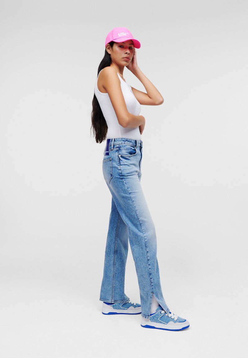 Mid Blue Acid Wash High Waist Straight Leg Jeans