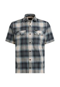 Korte mouwen geruit overhemd in tinten van blauw en grijs, met een button-down kraag, twee borstzakken en een geweven logolabel.