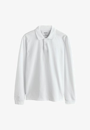 Biela dlhá polo košeľa s dlhým rukávom vyrobená z bavlny, s golierom na gombíky, jemným logom na hrudi a rebrovanými manžetami.