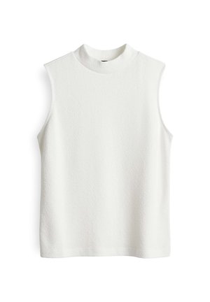 Witte mouwloze top met een hoge halslijn. Textuurstof, rechte snit en geen zichtbare naden. Schoon, minimalistisch ontwerp.