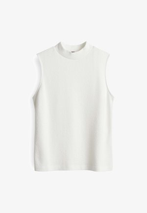 Witte mouwloze top met een hoge halslijn. Textuurstof, rechte snit en geen zichtbare naden. Schoon, minimalistisch ontwerp.