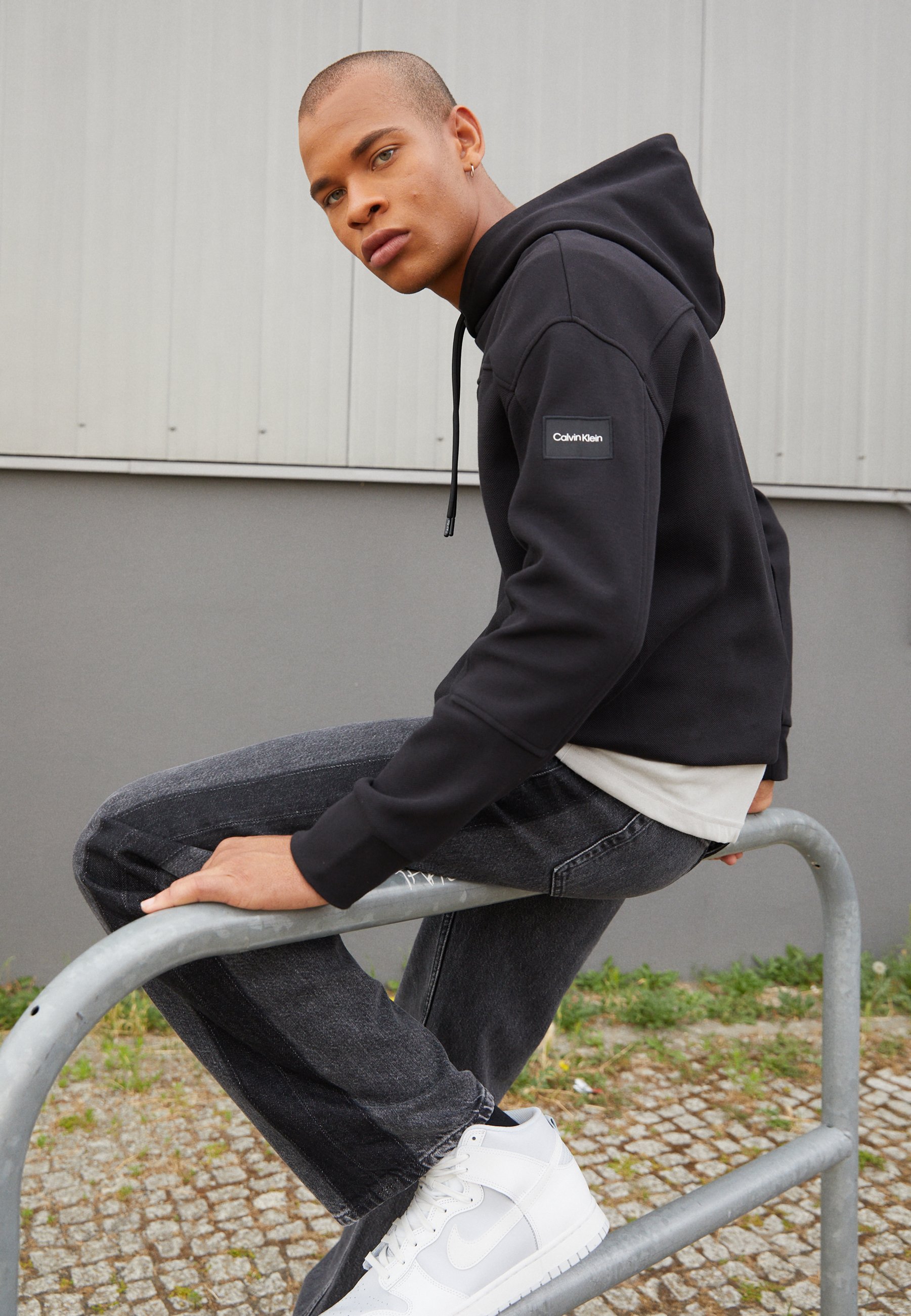 Mens black calvin klein hoodie Clearance