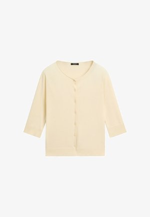 Massimo Dutti, COTTON BLEND BOAT NECK CARDIGAN - Cardigan - light yellow