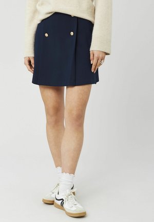 COURTE AVEC BOUTONS DORÉS - Jupe crayon - bleu foncé