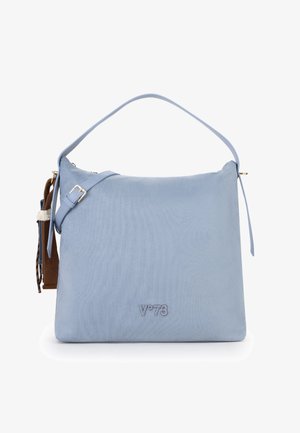 Bolso azul claro con un asa superior única, correa de hombro ajustable y "V°78" grabado en el centro frontal.
