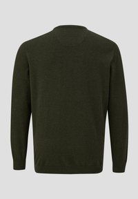 Dunkelgrüner Pullover, Rundhalsausschnitt, lange Ärmel, aus weichem Strickstoff. Mit gerippten Bündchen und Saum, mit einem schlichten Rückendesign.