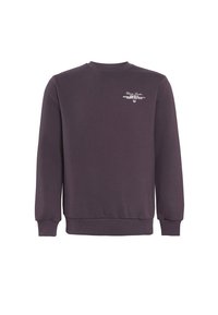 Mørkeblå sweatshirt med rund hals, ribbede manchetter og kant. Har hvide tekstlogo-detaljer på den øverste venstre brystområde.