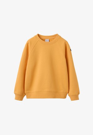 Geel katoenen sweatshirt met een ronde hals, raglanmouwen, geribde manchetten en een klein logo op de linkermouw. Zachte textuur.