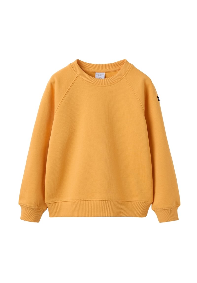 Geel katoenen sweatshirt met een ronde hals, raglanmouwen, geribde manchetten en een klein logo op de linkermouw. Zachte textuur.