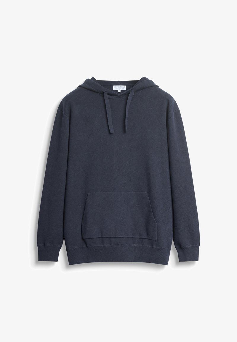 Sudadera azul marino hecha de una mezcla de algodón, con un bolsillo tipo pouch en la parte frontal, capucha con cordón y puños y dobladillo acanalados.