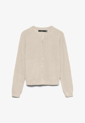 Beežist kampsunist pikkade varrukatega kardigan ümar kaelusega, nööpidega ees, õrnalt vertikaalse mustriga, suurus keskmine, Vero Modast.