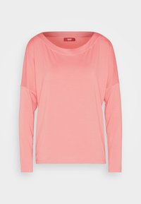 Langarmshirt aus weichem Korallestoff mit einem weiten Ausschnitt und abgesenkten Schultern, das eine lockere Passform und eine sanfte Textur bietet.