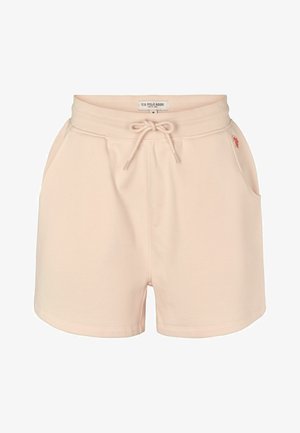 Svetlo roza kratke hlače iz bombažne mešanice z elastičnim pasom, vrvico, stranskimi žepi in majhnim logotipom na levi sprednji strani.