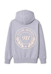 Sweat à capuche gris clair avec texte "Pas de Monaco 911 Club" et graphique de couronne de laurier imprimés en couleur pâle au dos.