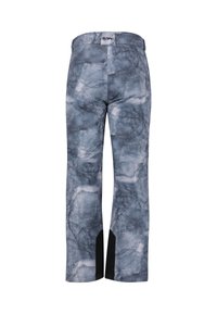 Grå skidbyxor med ett molnliknande mönster, raka ben och svarta nätaccenter. Baksidan av midjan har en logotyppatch högst upp.