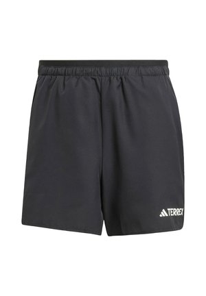 Black athletic shorts made of lightweight material. Features an elastic waistband and a white "TERREX" logo on the lower left leg.