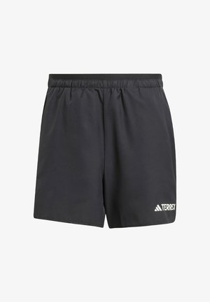 Sorte svarte treningsshorts laget av lett materiale. Har en elastisk midje og en hvit "TERREX" logo på nederste venstre ben.