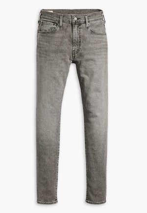 Gray denim jeans with a slim fit, five pockets, metal button closure, standard belt loops, and subtle fading in the fabric texture.