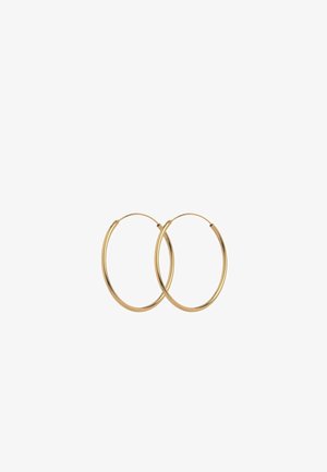 Paire de boucles d'oreilles créoles en or poli de taille moyenne, avec une surface fine et lisse et des fermoirs simples.