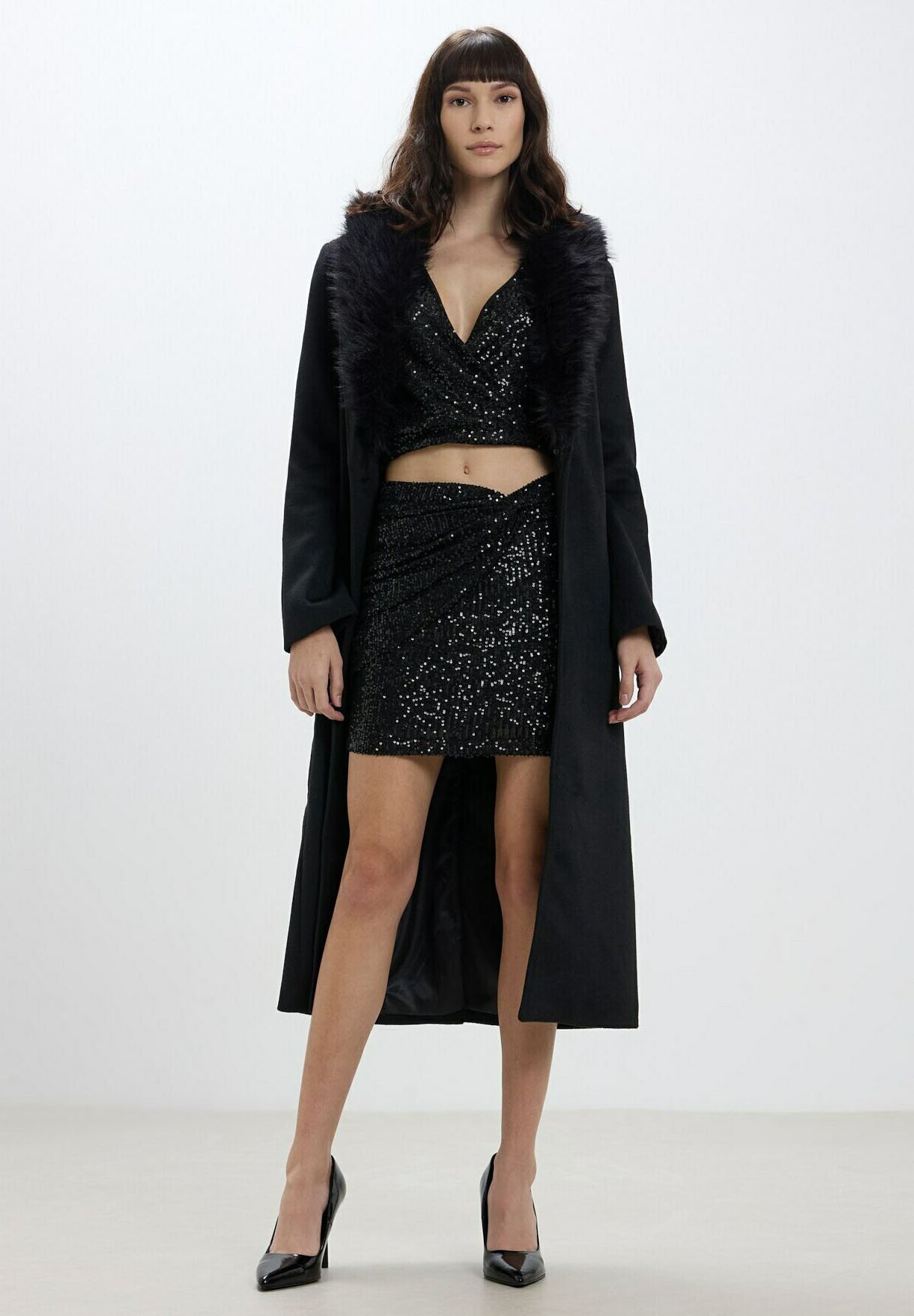 Gonna mini nera con frange in paillettes - Vicolo – Calibro Shop