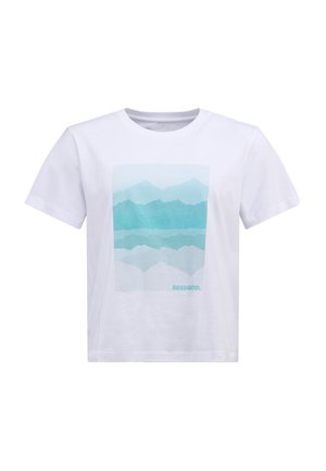 Witte katoenen t-shirt met een lichtblauw berggraphic. Beschikt over een ronde hals, korte mouwen en "ROSSIGNOL" in het blauw gedrukt.