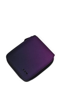 Purple gradient wallet with a smooth texture, zip closure, and rounded edges. Features small accent details in a darker tone.