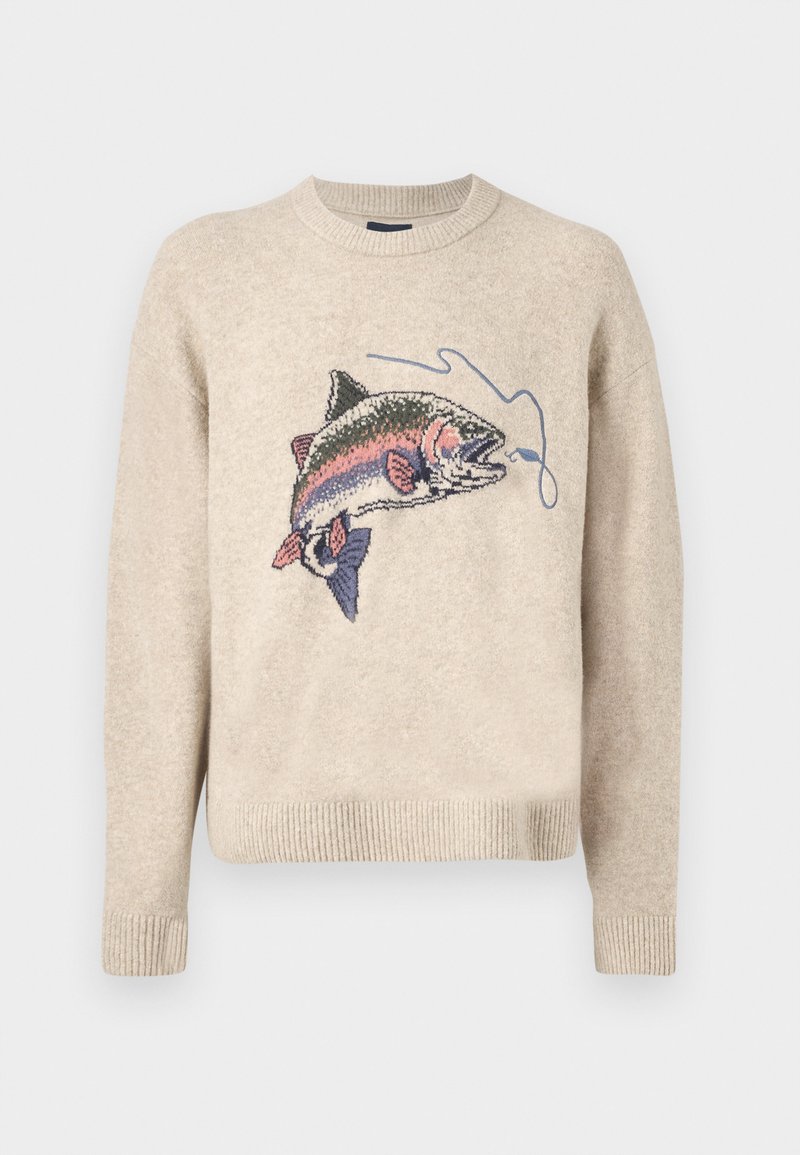 Abercrombie & Fitch TROUT GRAPHIC ESSENTIAL CREW SWEATER - Jumper -  off-white - Zalando