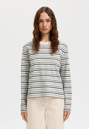 SLFESSENTIAL BOXY TEE  - Pikkade varrukatega topp - cashmere blue stripes multi stripe