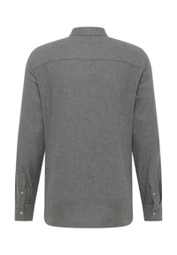 Graues Langarmhemd aus strukturiertem Stoff, mit klassischem Kragen und Knöpfen an den Manschetten, sowie einem taillierten Rückendesign.