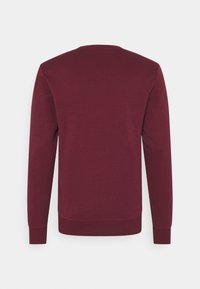 Felpa bordeaux con maniche lunghe, scollatura rotonda e polsini a coste. Tessuto liscio senza motivi, che mostra un colore uniforme e un design semplice.