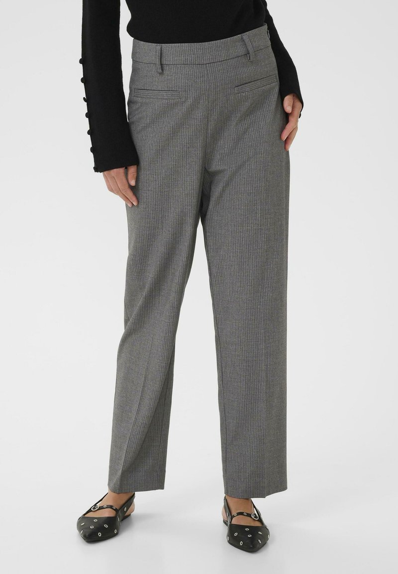 Kaffe Kalhoty - grey melange   chalk stripe