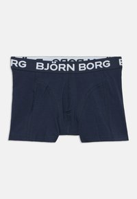 Boxer briefs da uomo di colore blu navy realizzati in tessuto morbido, con una vita elastica bianca su cui è stampato in caratteri in grassetto "BJÖRN BORG".